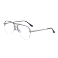 Zilveren metalen aviator zonnebril zonder onderrand met zwarte oortips en gravures - Mat Zilver Frame Anti Blauw-Ray Lens (C8)