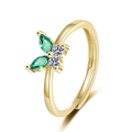 Adjustable golden butterfly ring with green marquise and white round cubic zirconia - Green Marquise Butterfly Style (KL08 Gold)