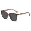 Stylish oversized tea brown square polarized sunglasses with golden wing logo on temples - Tea Frame (C3)