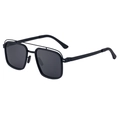 Polarized double bridge square sunglasses with matte black frames and dark grey lenses - C1 Matte Black Full Grey