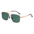 Men's square polaroid sunglasses with gold metal frame and dark green lenses - C3 Gold