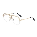 Modern semi-rimless sunglasses with golden metal frame and geometric engraved details - Polished Gold Transparent Blue Film