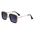 Retro square sunglasses with gold metal frame and black rimmed gradient lenses - Gold Frame Gray Blue Lens (C6)