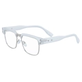 Modern semi-rimless square sunglasses with transparent white frame and silver metal accents - Matte Transparent Frame Silver Blue Film