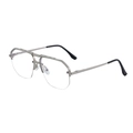 Mens vintage semi-rimless silver metal sunglasses with engraved bridge and black ear tips - Matte Silver / Clear Blue Coating
