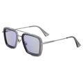 Vintage industrial square sunglasses with double-bridge silver frame and purple lenses - Silver Frame Light Gray Blue Lens (C7)