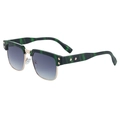 Polarized retro browline sunglasses with dark green marble frame and golden metal accents - Marbled Green Gold Frame Gradient Grey Lens (C8)