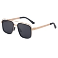 Polarized square sunglasses in black and gold finish with a double bridge metal frame - C4 Gold Black Frame Gray Lens