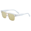 Retro square sunglasses with matte transparent white frames and light amber lenses - Matte Transparent Gold Brown Lens