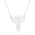 Collana con pendente a uccello origami argento e design traforato ad ala di fenice - Uccello Cavo (377) / Color Acciaio