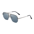 Silver metal half-rim sunglasses with gray-blue lenses and intricate engraved details - Matte Silver / Light Mirror