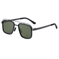 Square polarized sunglasses for men with a double bridge metal frame and green lenses - C5 Gunmetal Frame G15 Green Lens