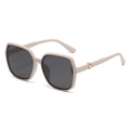 Chic square beige polarized sunglasses with rose gold hexagon metal detail for women - Solid Pink Frame Full Gray Lenses (C5)