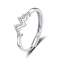 Adjustable silver heart rate wave ring with sparkling cubic zirconia pavé stones - ECG Heartbeat Wave Style (KL18 White Gold)