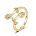 Elegant gold leaf ring with sparkling crystals in a unique layered floral design - Double Layer Leaf Bud Style (KL05 Gold)