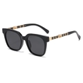 Classic large black polarized sunglasses with golden woven chain detail on temples - Bright Black (C1)