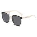 Gafas de sol polarizadas cuadradas clásicas en crema con lentes oscuras y metal - Blanco