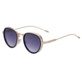 Oval metal sunglasses for men with gold frames, black inner rings and purple gradient lenses - C2 Gradient Grey