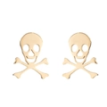 Detailed view of gold skull and crossbones stud earrings in a gothic rocker style - Hollow Skull (434) / Gold