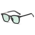 Retro black square sunglasses with light green lenses and silver diamond rivets - Matte Black/Light Green