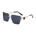 Frameless trapezoidal sunglasses with gold metal temples and black triangle detail - Gold Frame Grey Lens