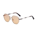 Polygonal metal sunglasses with amber lenses and tortoise shell temple tips - Light Gold Frame Light Tea Lenses