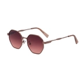 Octagonal polygon sunglasses with rose gold metal frames and gradient red lenses - Bright Black Tea Frame Wine Red Lenses
