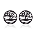 Detailed view of matte black tree of life stud earrings with intricate cutout design - Tree of Life Style (192) / Matte Black