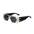Quadratische, hohle Metall-Sonnenbrille in Gold mit dunkelgrauen Sechskant-Gläsern - C1 Goldener Rahmen Vollgraue Gläser