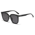 Klassische schwarze quadratische Oversize-Sonnenbrille für Damen mit silbernen Metallbügeln - Glänzender schwarzer Rahmen Volle graue Gläser (C1)