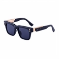 Men's square polarized sunglasses with black frame and gold metal accents on side - Shiny Black Gold Grey (C1)