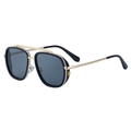 Gafas de sol hombre 2025 con montura negra y dorada de doble puente con patrón de serpiente - Montura Dorada Lentes Grises