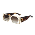 Eckige hohle Gold-Metallsonnenbrille mit braunen Verlaufsgläsern und Schildpatt-Bügeln - C3 Goldener Rahmen Doppelter Tee Gläser