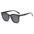 Classic square black polarized sunglasses for men with silver metal dot accents - Bright Black Frame Black Grey Lens (C1)
