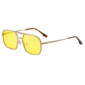 Occhiali da sole retrò con lenti gialle, montatura in metallo dorato a doppio ponte e astine tartarugate - Oro Opaco Tartarugato Giallo Visione Notturna (C6)