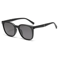 Classic matte black square frame polarized sunglasses with silver metal rivets detail - Matte Black Frame Grey Lens (C1-1)