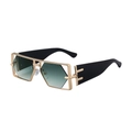 Quadratische Gold-Sonnenbrille mit hexagonalen grünen Gläsern und schwarzen Bügeln - C4 Goldener Rahmen Verlauf Grüne Gläser