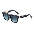 Vintage square sunglasses with green marble frame and golden metal accents - Green Bean Pattern Gold Gradient Grey (C8)