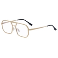 Occhiali da sole aviator quadrati dorati con doppio ponte, lenti chiare e aste nere - Oro Opaco Lenti Trasparenti Rivestimento Blu Chiaro (C7)