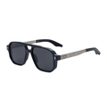 Polarized square sunglasses in black frame with engraved silver metal temples - C3 Shiny Black Sand Silver Gold Grey Lens