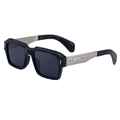 Retro black square sunglasses with silver engraved temples and green decorative accents - Shiny Black Silver Frame (C3)