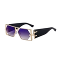 Modische quadratische Sonnenbrille mit Goldmetallrahmen und lila Verlaufgläsern - C5 Goldener Rahmen Blau-Tee Gläser