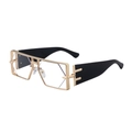 Schicke quadratische Sonnenbrille mit Goldmetallrahmen und schwarzen Bügeln für Herren - C6 Goldener Rahmen Klarsichtgläser