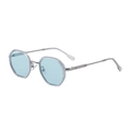 Modern silver hexagonal frame sunglasses with light blue translucent lenses for men - C6 Silver Frame Light Green