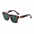 Quadratische Sonnenbrille in Schildpatt-Optik mit dunkelgrünen Gläsern und Golddetails - Schildpatt Gold G15 Grün (C6)