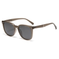 Men's square polarized sunglasses with translucent smoky grey frames and silver dot accents - Dark Tea Frame Grey Lens (C2)