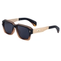 Square vintage sunglasses in amber gradient with ornate gold metal temples and green gems - Black Amber Gradient Gold Frame (C6)