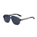 Lunettes de soleil carrées avec monture bleue translucide et gravure en croix d'argent - C7 Transparent Bleu Foncé Argent Gris Verres