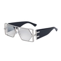 Futuristische silberne quadratische Sonnenbrille mit sechseckigen hellgrauen Gläsern - C7 Silberner Rahmen Quecksilber Spiegelgläser