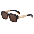 Retro square sunglasses in amber tortoiseshell with gold carved metal temples - Dark Brown Gold Frame (C19)